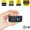 A hand holding a small black projector with marketing icons above. Produktbild-Vorschau