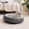 Katzenbett rund 55cm grau weiß kuschelig weich Plüsch Produktbild-Vorschau 5