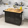 A kitchen island cart with a wooden countertop is shown in a kitchen setting. Podgląd zdjęcia produktu