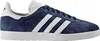 A side view of a blue Adidas Gazelle sneaker with white stripes. Produktbild-Vorschau