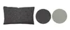 A rectangular pillow and two circular swatches of fabric are displayed against a white background. Produktbild-Vorschau