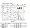 A performance chart for a pump, showing head and flow rate curves for different models, with a table of specifications below. Produktbild-Vorschau