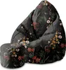 A bean bag chair and ottoman with a floral pattern on a white background.