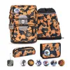 Belmil Motion ergonomisches Schulranzen Set 5-teilig "Orange Camouflage" aus recyceltem Material
