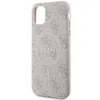 A pink hard case for an iPhone 11/Xr with a repeating Guess logo pattern and a circular MagSafe charging area. Produktbild-Vorschau