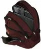 A burgundy backpack is shown with its main compartment open, revealing a laptop inside. Produktbild-Vorschau