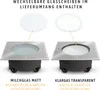 Two ground spotlights are shown, each with a different glass cover. The text explains the difference between the matte and transparent glass options. Produktbild-Vorschau