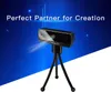 A black 3D printer camera on a tripod against a blue starry background with text overlay. Produktbild-Vorschau