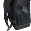 A close-up view of the side and back of a black backpack. Produktbild-Vorschau