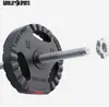 A close-up of a weight plate and barbell end with a lock nut. Náhľad obrázku produktu