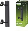 A product image showing the packaging of a black wall lamp with two adjustable spotlights. Produktbild-Vorschau