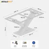 A 3D diagram of an X-shaped table base with dimensions and feature icons. Podgląd zdjęcia produktu