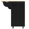 Side view of a black kitchen cart with a wooden top and wheels. Náhľad obrázku produktu