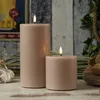 LED Stumpenkerze MIA - Echtwachs - realistische 3D Flamme - H: 20cm - D: 10cm - altrosa Produktbild-Vorschau