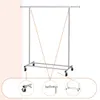 A mobile clothing rack with a silver metal frame and wheels, shown with close-up insets of its components. Podgląd zdjęcia produktu