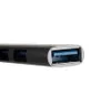 A close-up side view of a black USB hub with silver trim and a blue USB 3.0 port. Náhled obrázku produktu