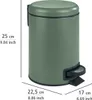 A green pedal bin with dimensions indicated by measurement lines and text. Náhled obrázku produktu