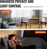 A collage showing two scenes: the top shows a living room with sheer curtains and a dining area, and the bottom shows a person reading on a couch with blackout curtains. Produktbild-Vorschau