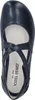 A top-down view of a single navy blue ballerina shoe. Voir les images du produit