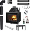 A collection of fireplace insert components and accessories laid out on a white background. Produktbild-Vorschau