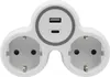 A white electrical adapter with two European-style outlets and two USB ports. Náhľad obrázku produktu