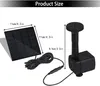 A solar panel and a water pump are shown with dimensions indicated. Produktbild-Vorschau