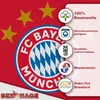 Marketing image with FC Bayern Munich logo and product feature callouts. Produktbild-Vorschau