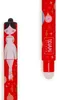 Two parts of a Christmas-themed gel pen are shown against a white background. The left part features a ballerina illustration, while the right part shows the pen tip and branding. Produktbild-Vorschau