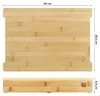A top-down view and side view of a bamboo cutting board with dimensions indicated. Produktbild-Vorschau