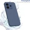 A blue phone case is shown with water splashing around it, suggesting a water-repellent feature. Produktbild-Vorschau
