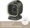 A black and gray electric heater with a yellow trim, shown on a white background with marketing text and an eco symbol. Produktbild-Vorschau