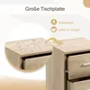 Close-up view of a wooden nightstand with drawers, highlighting its waterproof and easy-to-clean surface with water droplets. Produktbild-Vorschau