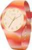 A close-up studio shot of a women's analog watch with a colorful, swirled strap. Voir les images du produit