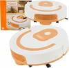 A collage showing a toy robot vacuum cleaner and its packaging. Produktbild-Vorschau