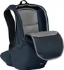 A close-up view of an open navy blue backpack. Produktbild-Vorschau