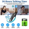 Marketing image for a Bluetooth headset, showing usage scenarios and feature highlights. Podgląd zdjęcia produktu