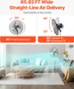 A living room scene with a fan, sofa, and coffee table, illustrating the fan's air delivery. Produktbild-Vorschau