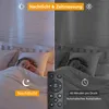 A split image showing a child sleeping in bed. The left side is in color and shows a soft light, while the right side is in black and white and shows a darker scene. A remote control is shown in the foreground. Anteprima dell’immagine prodotto