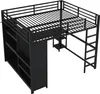 A black metal loft bed with an integrated desk and shelving unit. Anteprima dell’immagine prodotto