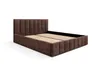 A brown upholstered bed frame with a slatted base, shown from a three-quarter angle on a white background. Voir les images du produit