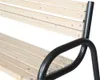 Close-up of a park bench with wooden slats and dark metal frame. Voir les images du produit