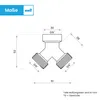 A technical drawing of a Y-shaped pipe connector with dimensions and labels. Produktbild-Vorschau
