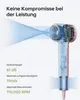 A cutaway view of a hairdryer showing its internal components and airflow, with text highlighting its performance specifications. Voir les images du produit