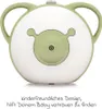 A baby nasal aspirator designed to look like a friendly character, with text below describing its features. Produktbild-Vorschau