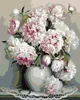 A still life painting of peonies in a vase on a doily. Náhled obrázku produktu