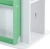 A close-up view of the corner of a green and white bookshelf. Náhled obrázku produktu