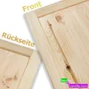 Close-up view of a wooden door panel, showing both front and back sides. Text overlays indicate "Front" and "Rückseite" (German for "Backside"). Produktbild-Vorschau