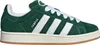 A side view of a green Adidas Campus sneaker with white stripes and laces, set against a white background. Produktbild-Vorschau