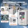 A collage of images showcasing the features of a VEVOR frequency converter, with a large product image on the right. Náhled obrázku produktu