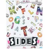 The image shows the front of a board game box with the title 'SIDES' prominently displayed at the bottom. The box is covered in various letters of the alphabet, each with a unique, colorful, and patterned design. Some text indicating the game's creators an Produktbild-Vorschau
